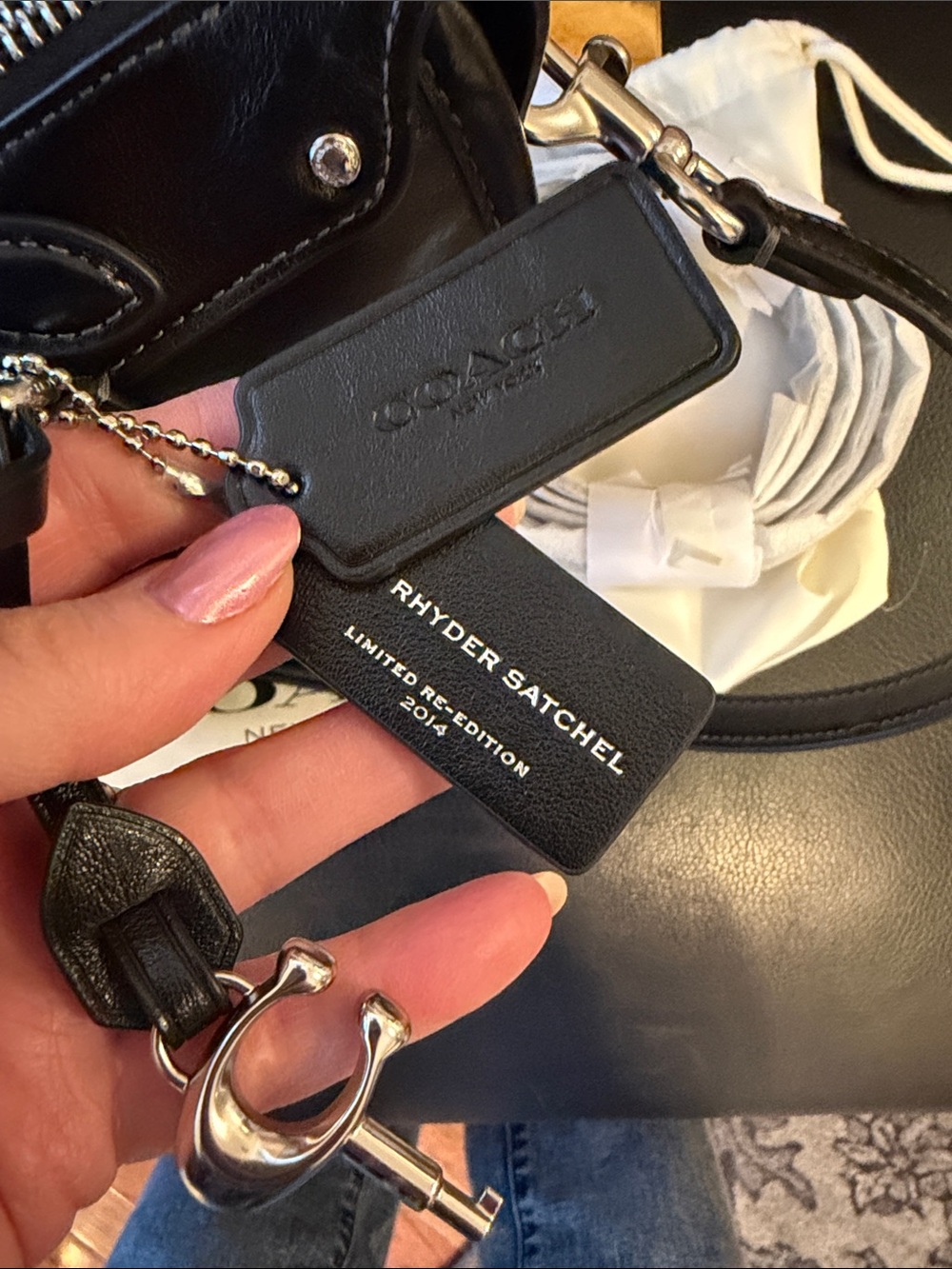 Coach Rhyder Satchel Bag 24 Glazed Leather Black Silver - Picture 5 of 14